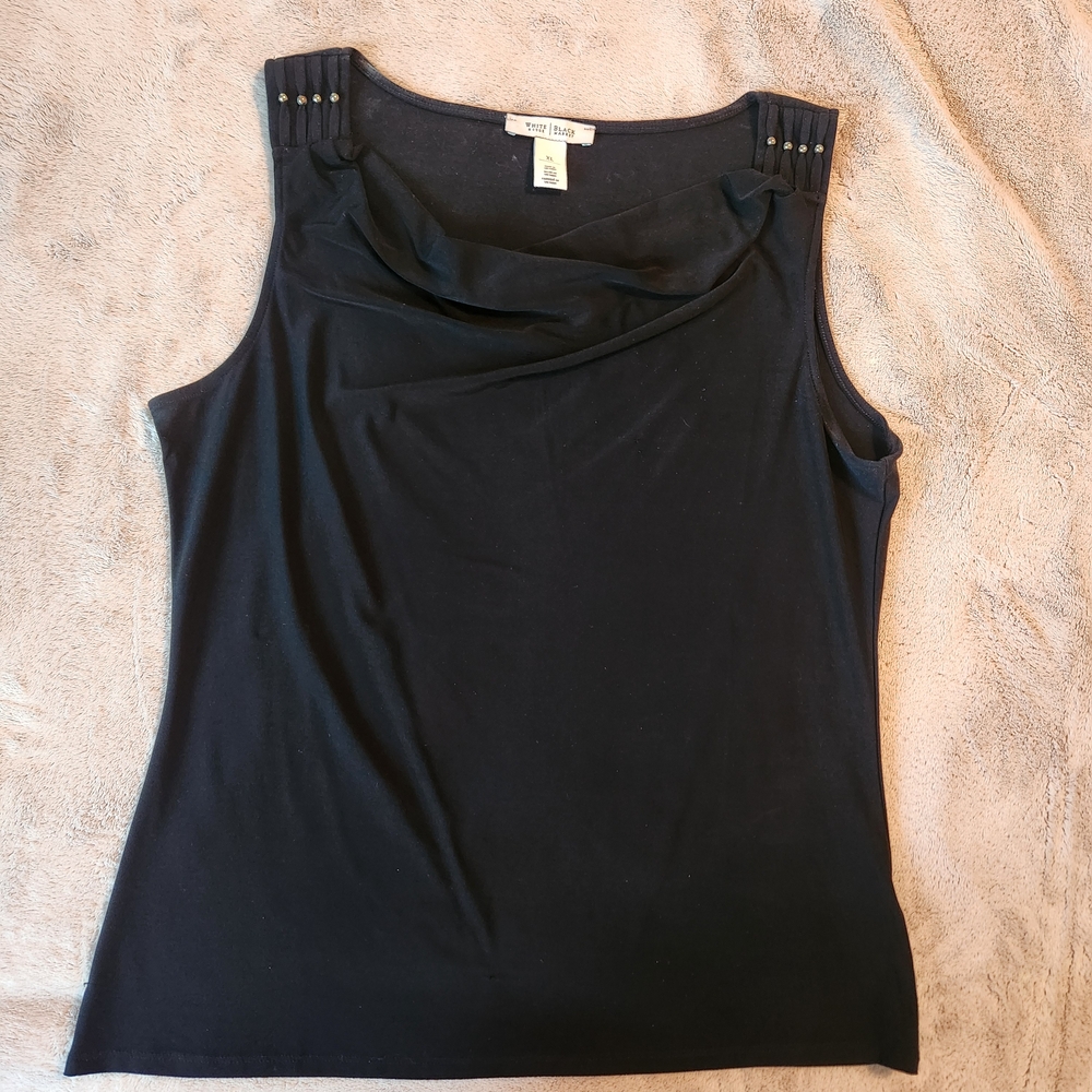 White House Black Market Embellished Fitted Black Tank Top